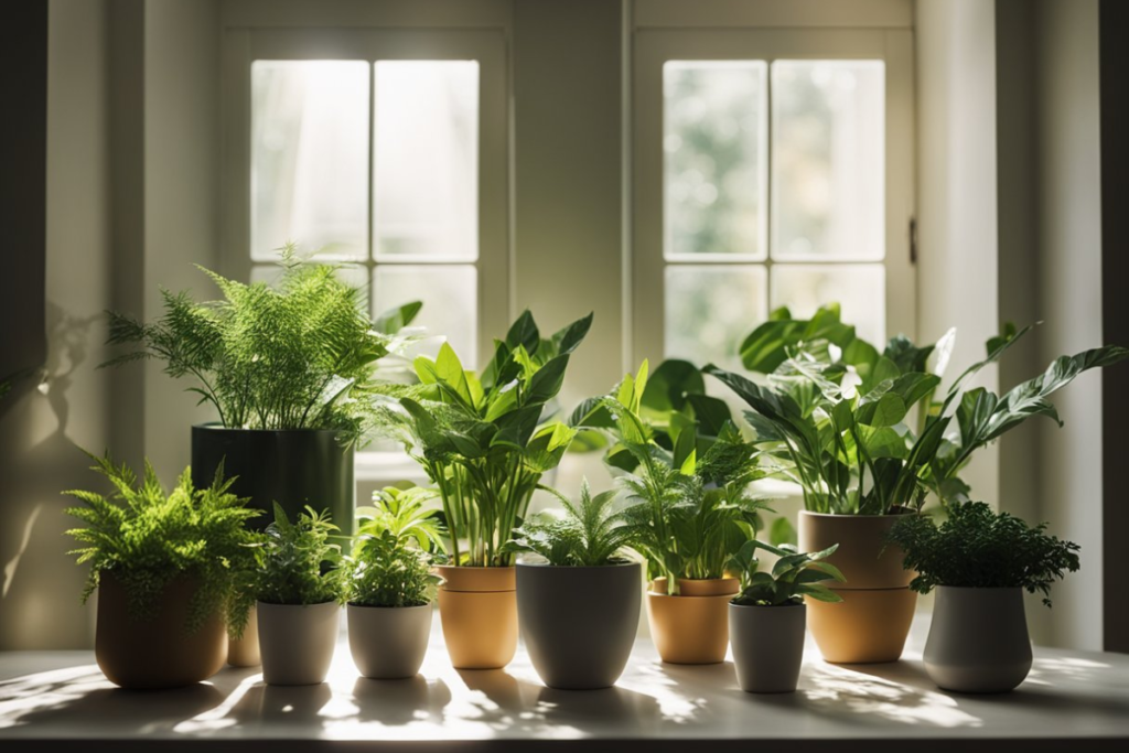 A variety of lush indoor plants placed near a sunlit window, illustrating a selection of the top 10 indoor plants perfect for bright homes.